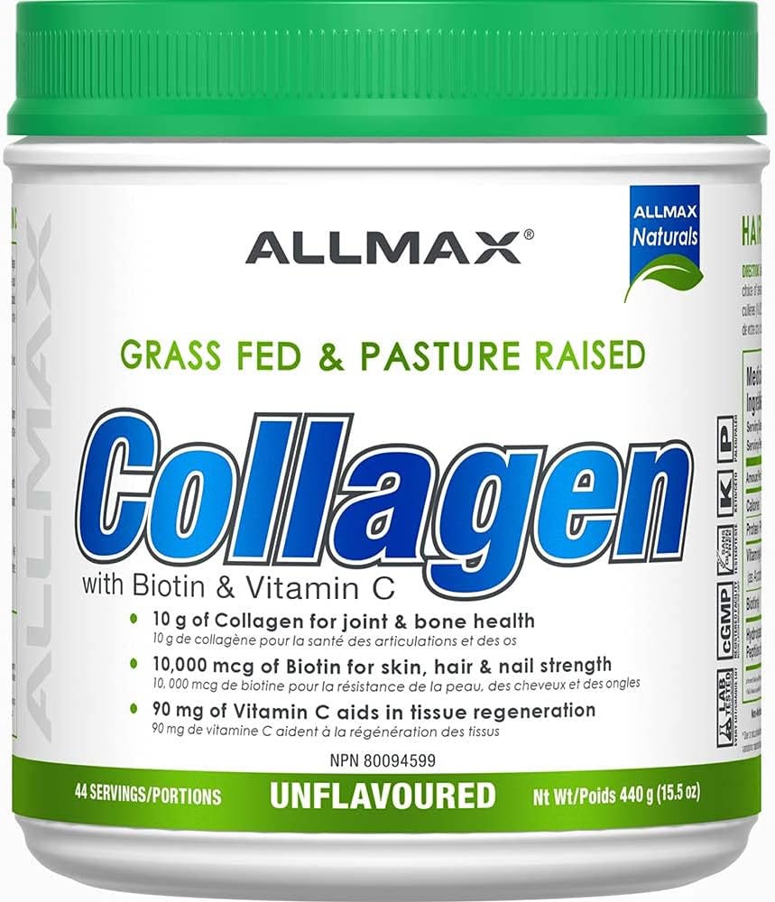 ALLMAX Collagen (with Biotin + Vitamin C) - Unflavored - Grass Fed & Pasture Raised - 440 Gram - 44 Servings
