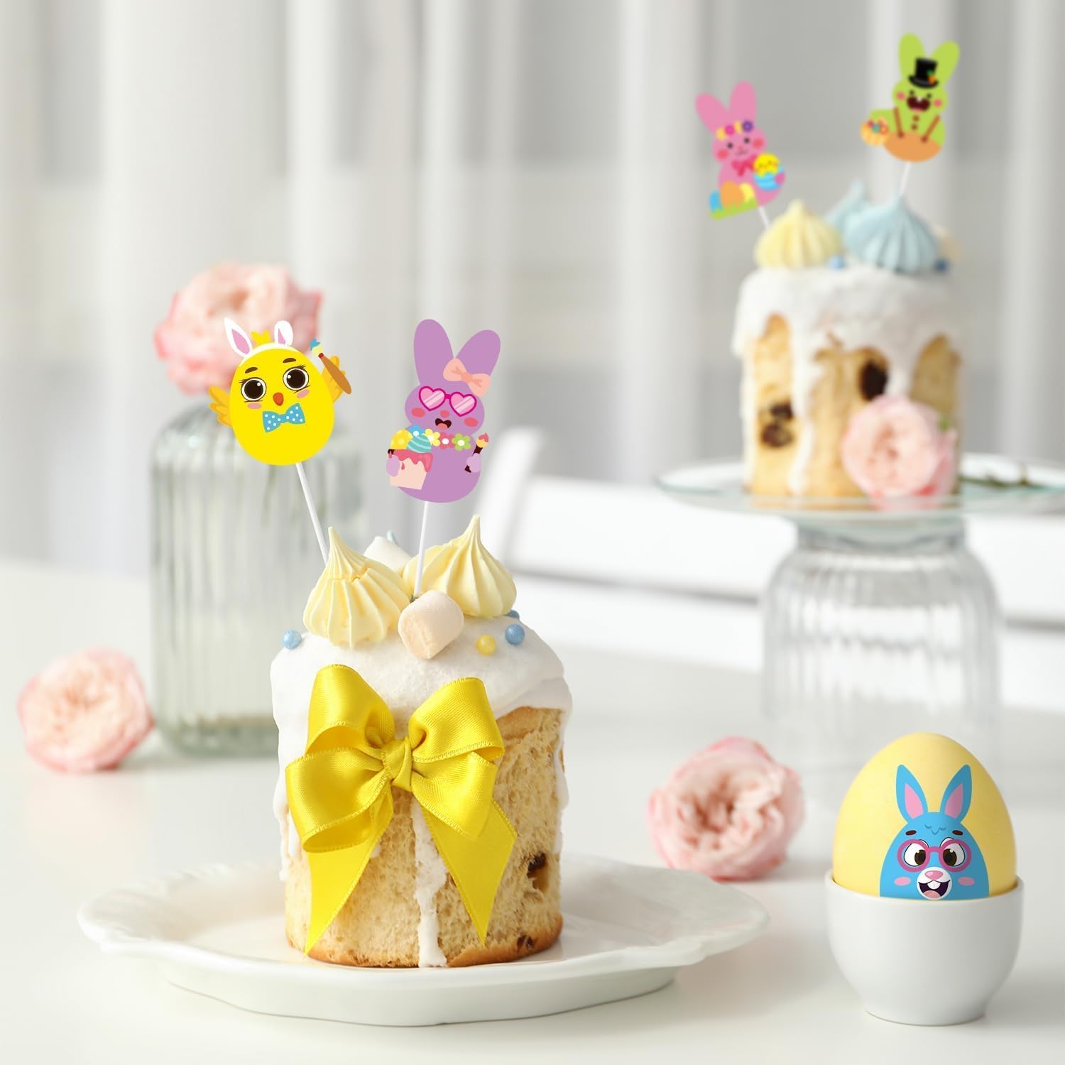 Haooryx Bunny Egg Sticker Roll - 600 Pcs Easter Rabbit Animal Egg Make A Face Stickers Cute Make Your Own Self Adheisve Vinyl Waterproof Water Bottle Laptop Easter Basket Stuffers Birthday Party Favor