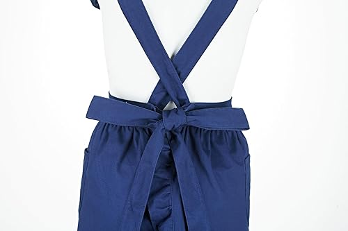 Miniatura 6 de Hyzrz Delantales retro ajustables con volantes con bolsillos para mujeres y niñas, vintage, espalda cruzada, vestido de sirvienta, delantal para
