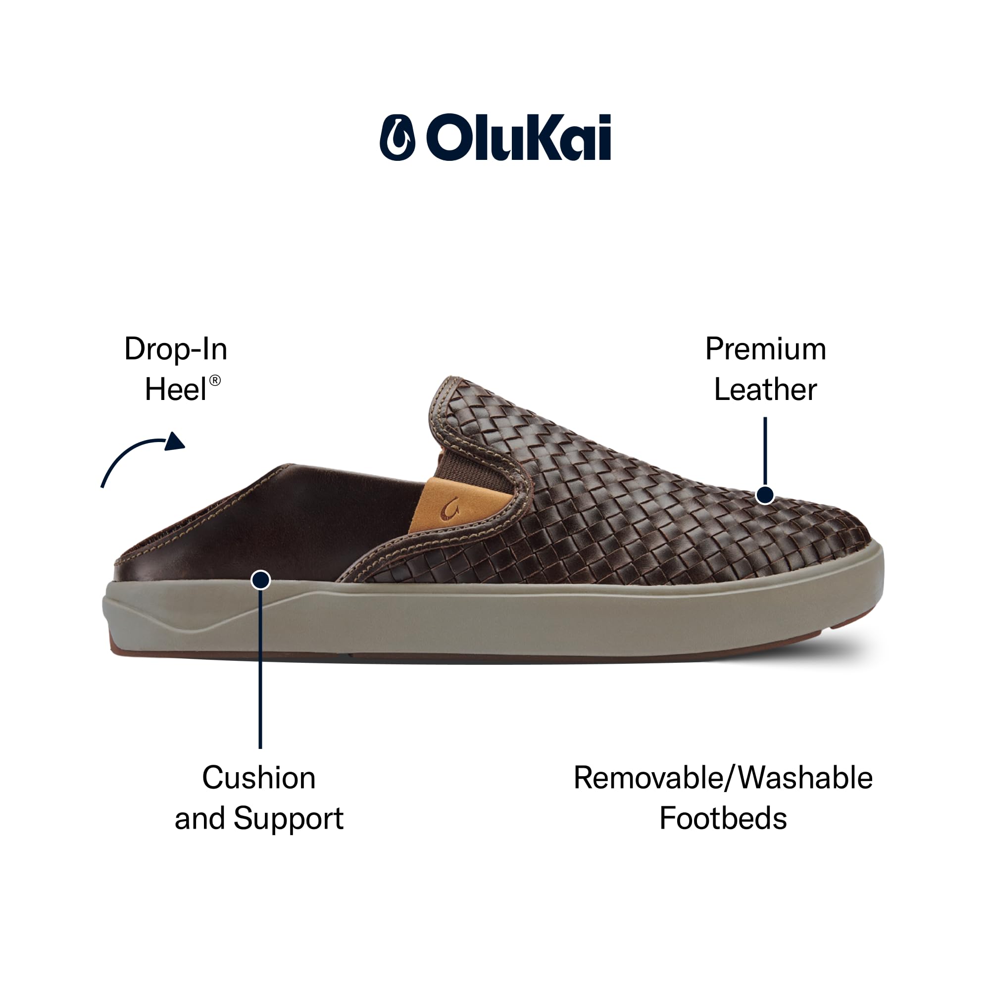 OLUKAI Lae'ahi Lauhala Men's Woven Leather Shoes, Versatile Everyday Leather Sneakers, Easy Slip On Design, All-Day Wear & Comfort