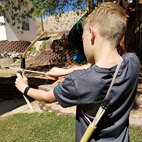 Adventure Awaits! - 2-Pack Handmade Wooden Bow and Arrow Set - 20 Wood Arrows and 2 Quivers - for Outdoor Play - Thumbnail 2