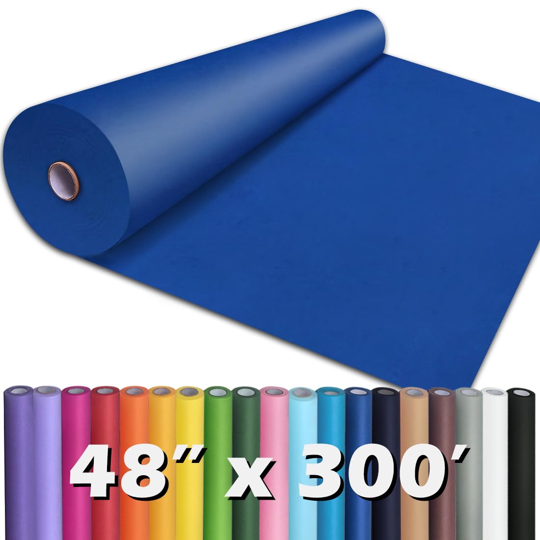 PerkHomy Blue Kraft Paper Roll 48" x 3,600" (300') for Gift Wrapping Bouquet Flower Art Painting Craft Writing Packaging Shipping 80GSM 55LB (Blue, 48" x 300')