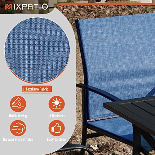 Mixpatio Outdoor Patio Dining Set 5 Piece Furniture Set With 4 Blue Textilene Chairs And 4 Person Metal Round Table For Deck Garden Backyard Lawn Poolside #TOP2