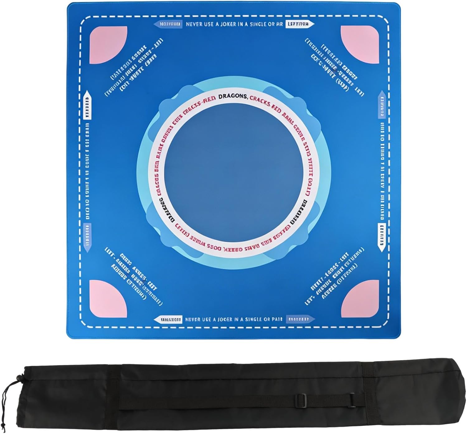 Mahjong Mat with Carry Bag, 31.5x31.5 Inch Rubber Anti-Slip Backing & Noise Reduction Mat Table Cover for Mahjong, Poker, Cards, Board Games, Easy Storage and Carry(Color:Dark Blue)
