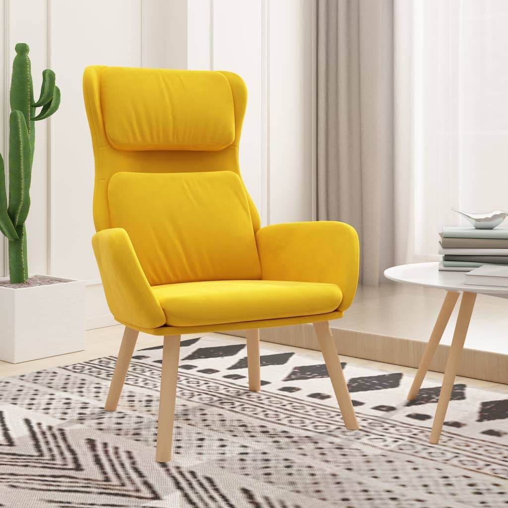 Fauteuil de relaxation en velours jaune moutarde pour bureau et intérieur