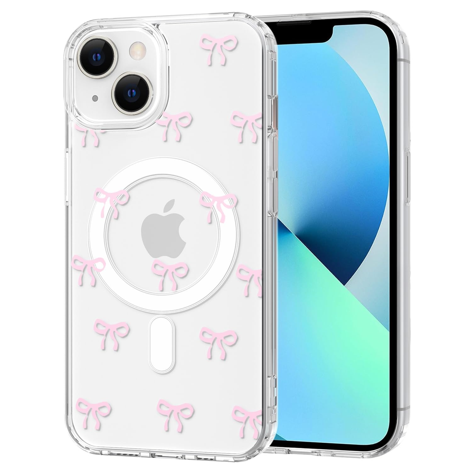 TVVTPU Magnetisch Hülle für iPhone XR Kompatibel mit MagSafe, Aesthetic Schleifen Muster Handyhülle Nie Vergilbung Dünne Transparent Hard PC Rückseite Stoßfester Kratzfest Schutzhülle Case, Rosa