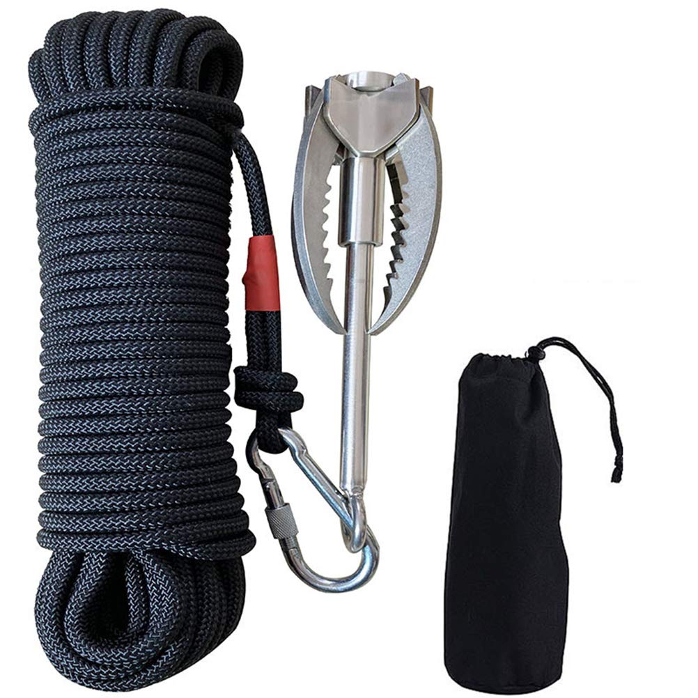 Grappling Haken mit Seil, Grappling Haken Karabiner mit Nylon Seil Anker Haken Faltbarer Edelstahl Karabiner Haken Klaue Outdoor Klettern Wandern 880Ibs