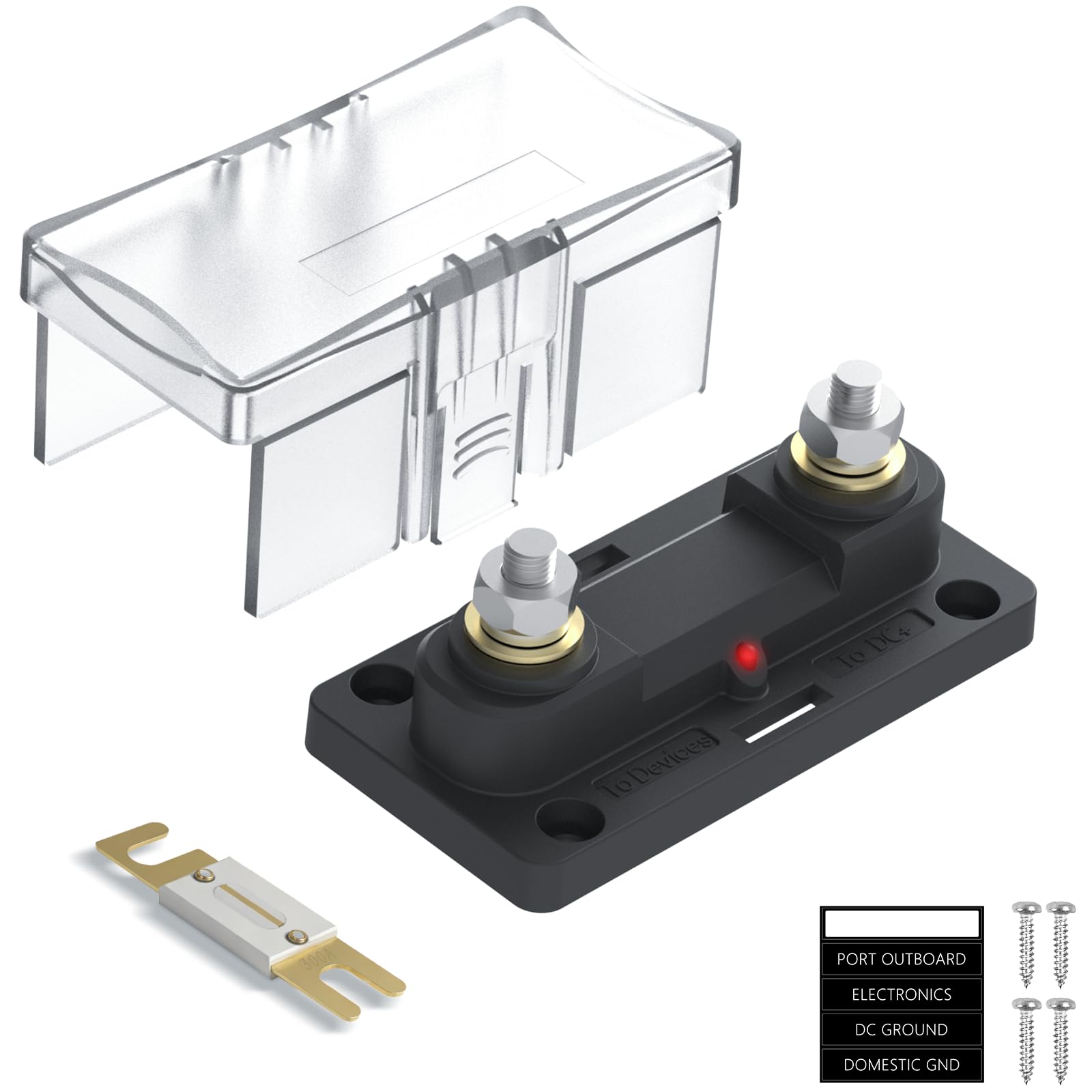 UCkasayfy 300A ANL Sicherungshalte 0-4 Gauge AWG ANL Sicherungen mit M8 Schaltkreisschutz Sicherungshalter mit LED-Anzeige für car auto, boat, camper, caravan