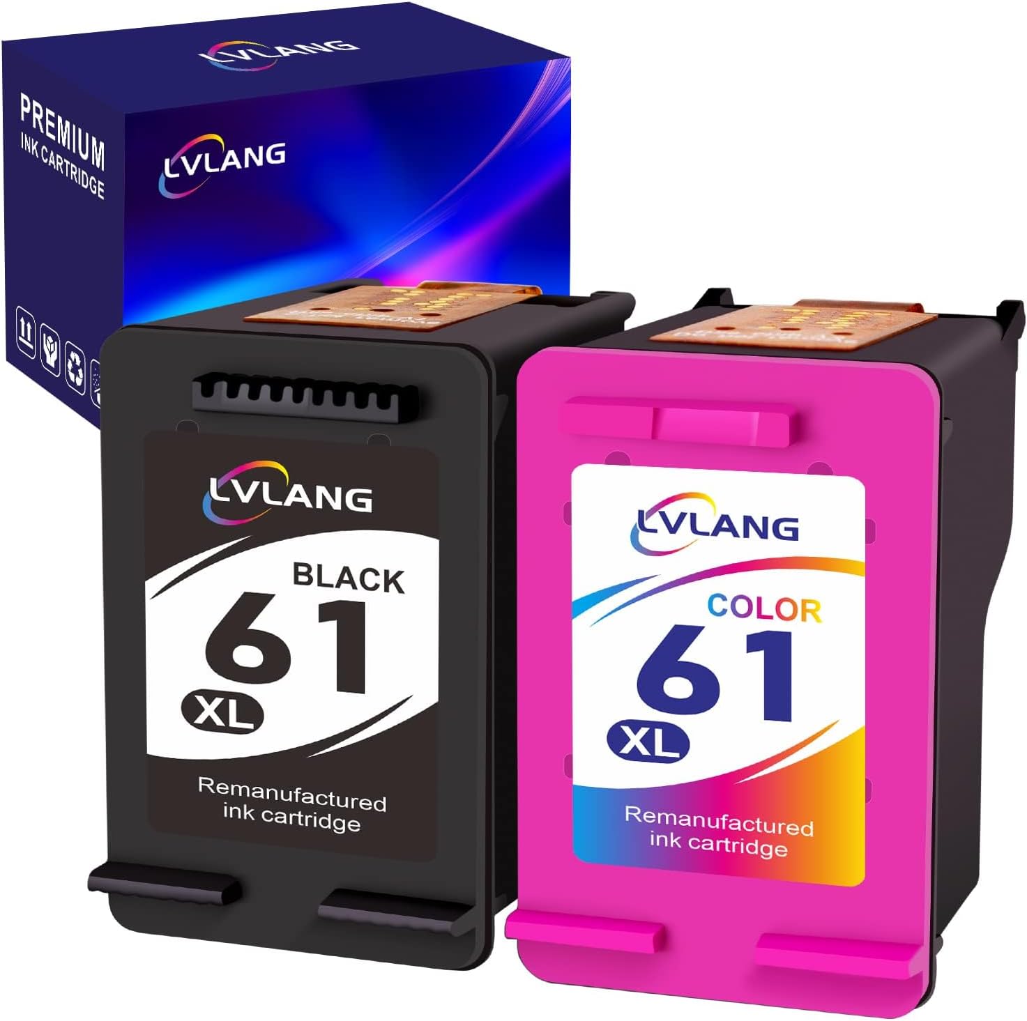 61XL Ink Cartridge Black/TriColor Combo Pack, HighYield Ink, for HP 61 XL