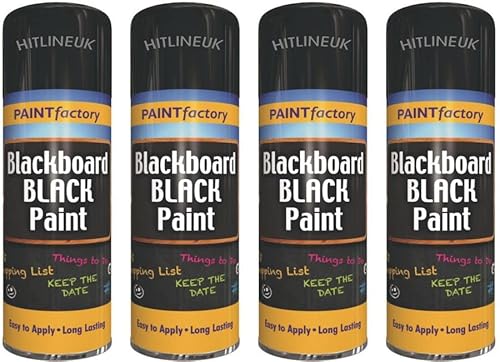 HitlineUK 4 x Blackboard Spray Paint Black, 400ml Non-Reflecting Matt Finish Creates, Renew and Smooth Look, Chalkboard Paint Spray designed Fast-Drying Formulation