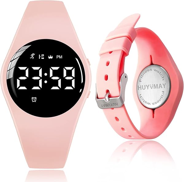 HUYVMAY Non Connectée Podomètre Montres sans App, Montre Rechargeable à Durée de Vie de la Batterie de 20 Jours, Enfants Montres Numériques IP68 Etanche avec 3 Réveils pour Garçons et Filles Enfants - 1
