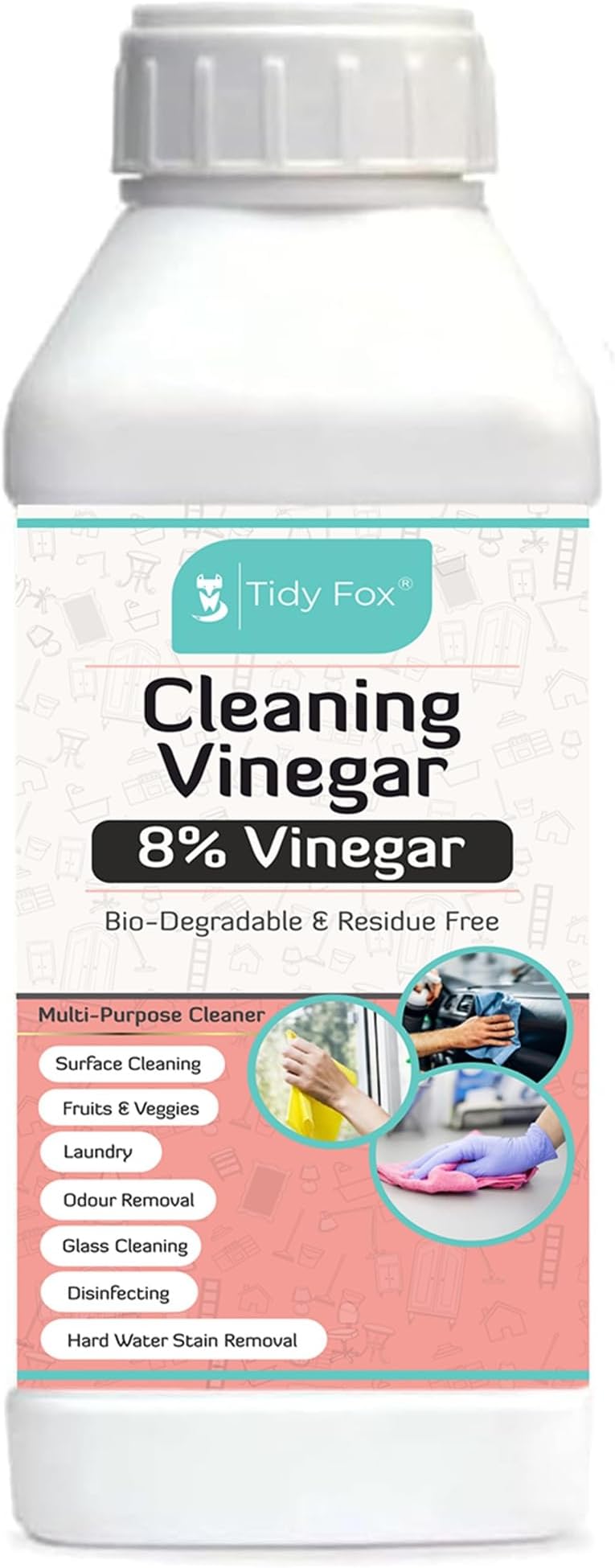 TIDY FOX Vinegar for Cleaning, 8% Concentrated, 1 Ltr