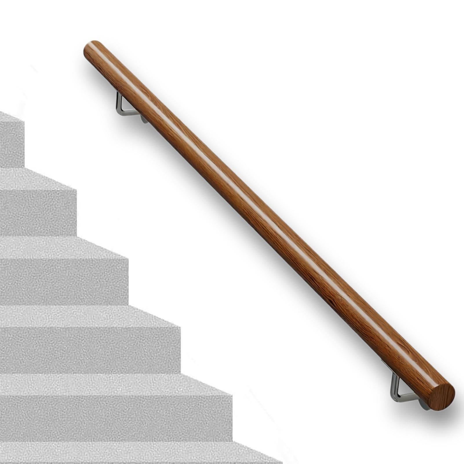 DMCHENGMA Wood Stair Handrail - 1ft - 15ft Wall Mounted Round Hand Rails for Indoor Stairs & Outdoor Steps(10ft/300cm)
