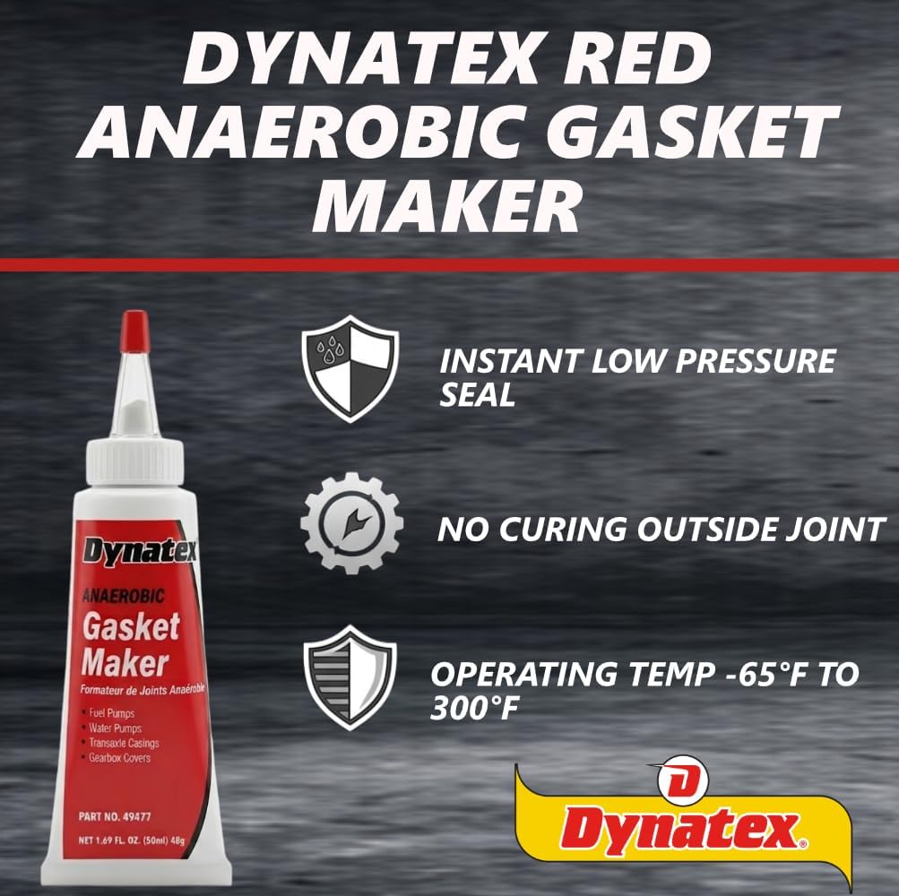 Dynatex Red Anaerobic Gasket Maker 1.69 oz Tube - Medium Strength, Instant Low-Pressure Seal, for Rigid Metal Flanges & Joints (4-Pack)
