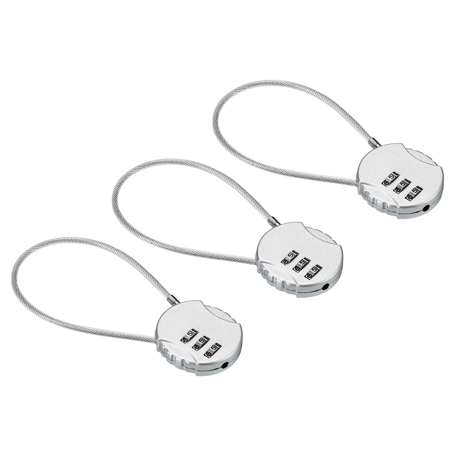 PATIKIL Combination Lock 8" 3Pcs 3 Digit with Wire Rope for Gym,Silver