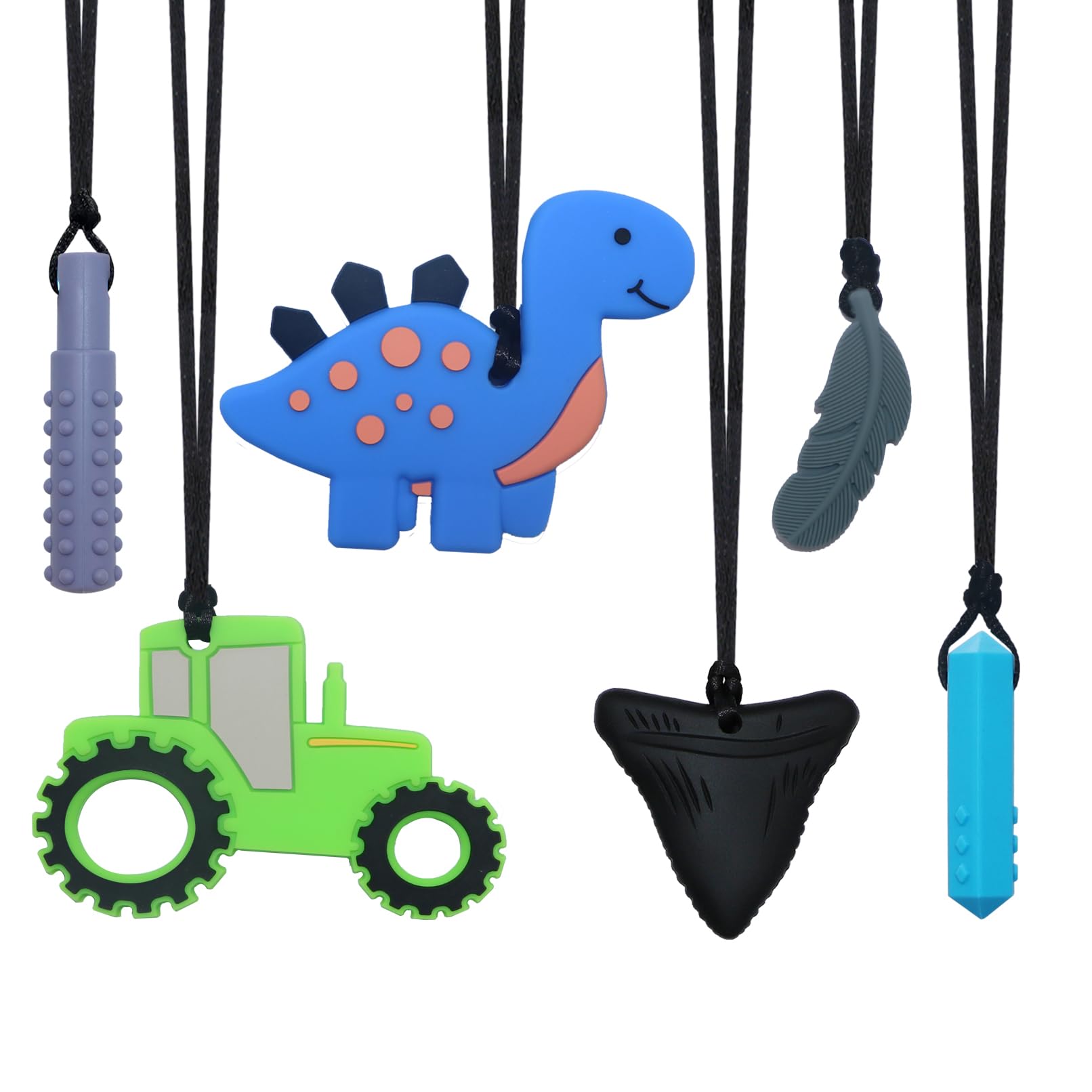 6 Pack Silicone Chew Necklace for Kids Sensory Teething Chewy Toys for Toddlers Children with Autism, ADHD
