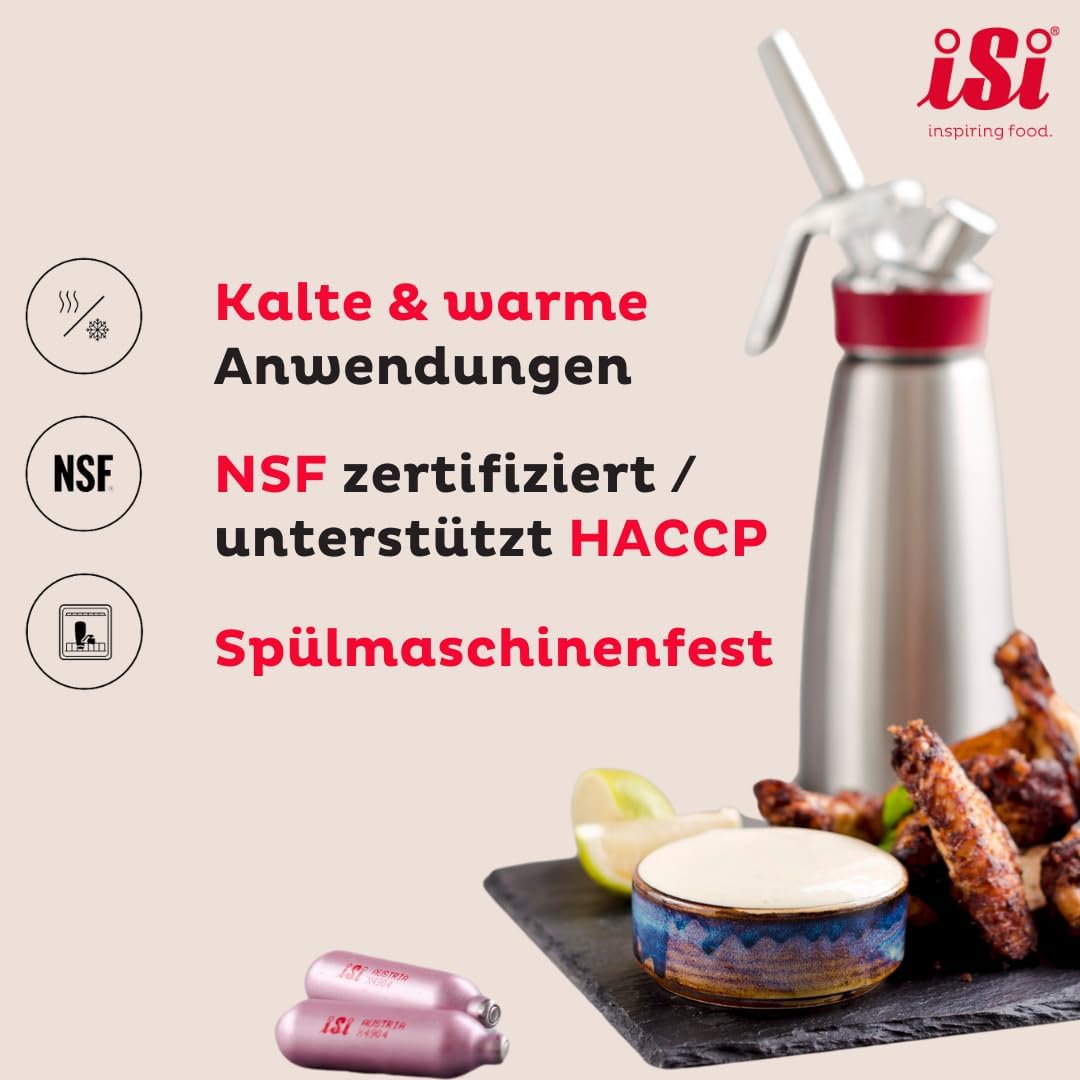 iSi Sahnespender 500ml Edelstahl – Profi Sahnesyphon für Schlagsahne & Espuma – Gourmet Whip inkl 3 Tüllen & Reinigungsbürste – Sahnesiphon Flasche + Magic Texturizer
