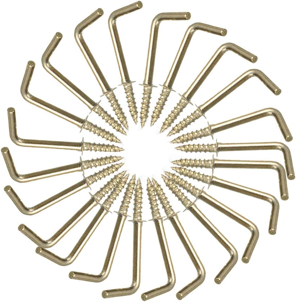 DUDUA 50pcs L Shape Right Angle Hooks Screw in Copper Plated Metal