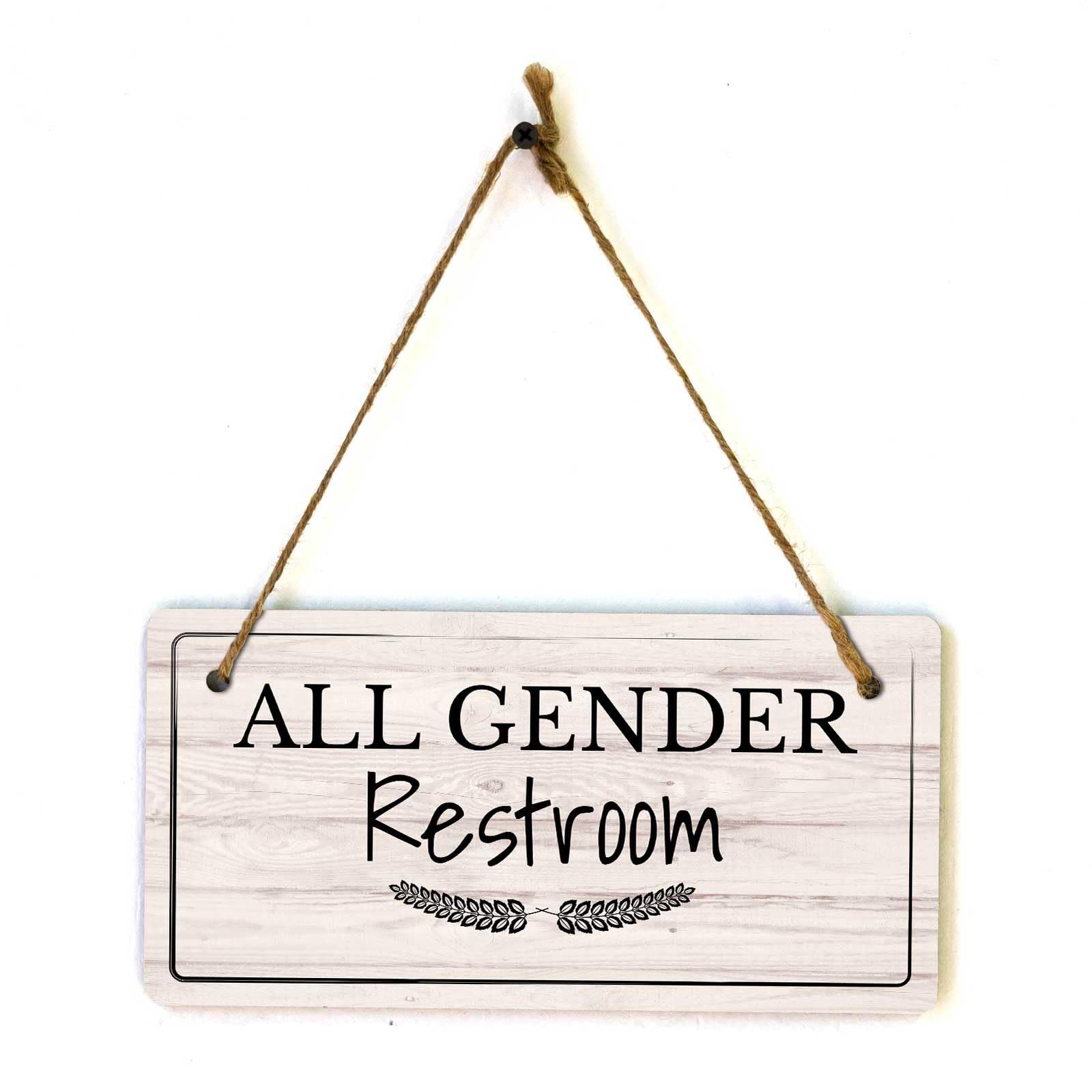 12X6 Inch All Gender Restroom Rustic Light Wood Sign - Hanging Inclusive Plaque, Restroom Decor for Businesses/Homes, Inclusive Gift for Hosts