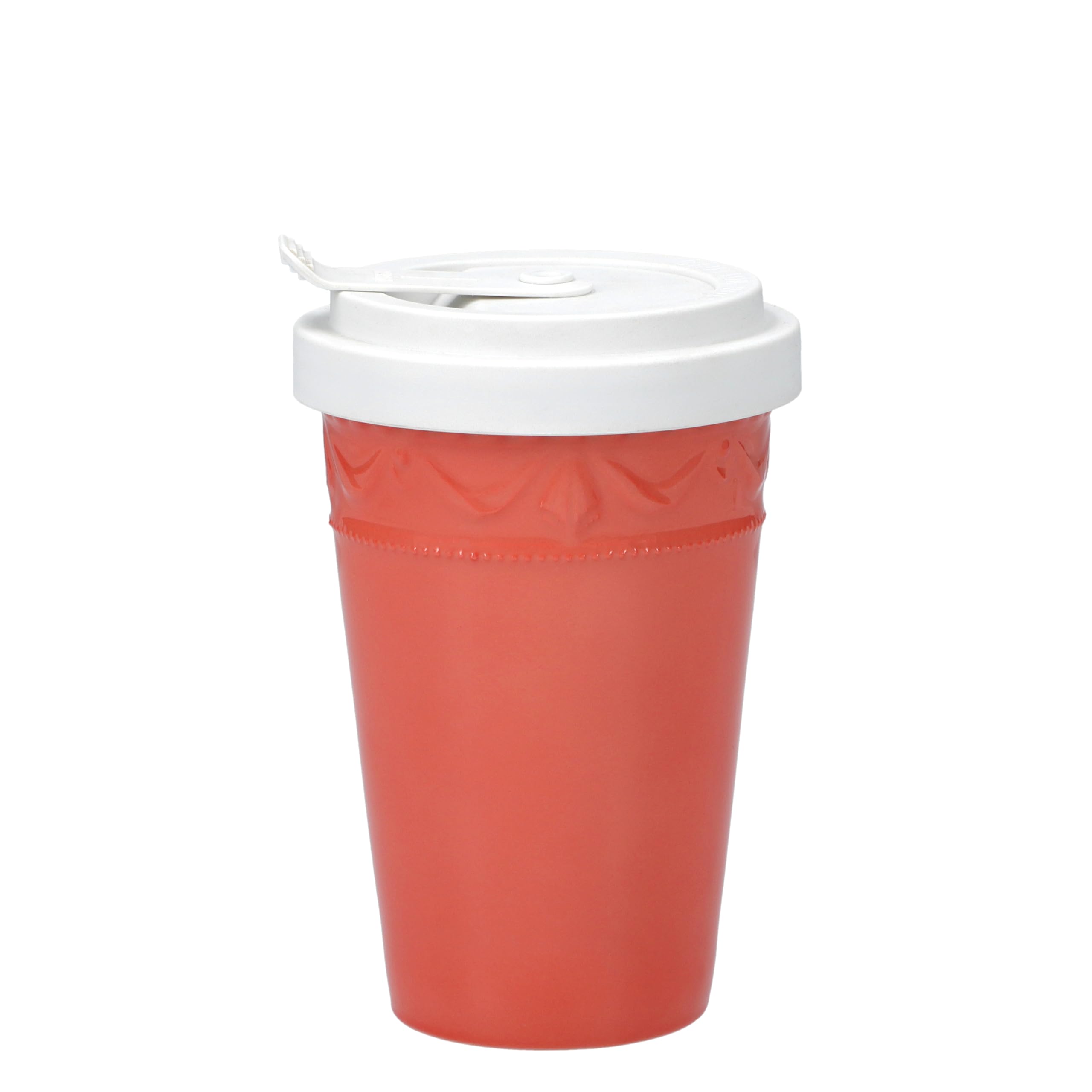 KPM Berlin KURLAND To-Go Becher Pfirsich 0.35l inkl. weißer Ledermanschette (goldene Prägung) und Deckel, Porzellan, Kaffeebecher, handmade im Geschenkkarton
