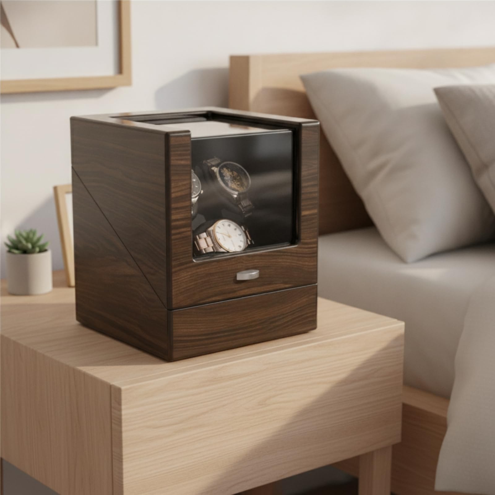 Qianly Scatola Carica Orologi Automatici Automatico Caricatore Orologi con 3 Slot Laccato Custodia Rotante con Finestra per Comodino, Scrivania