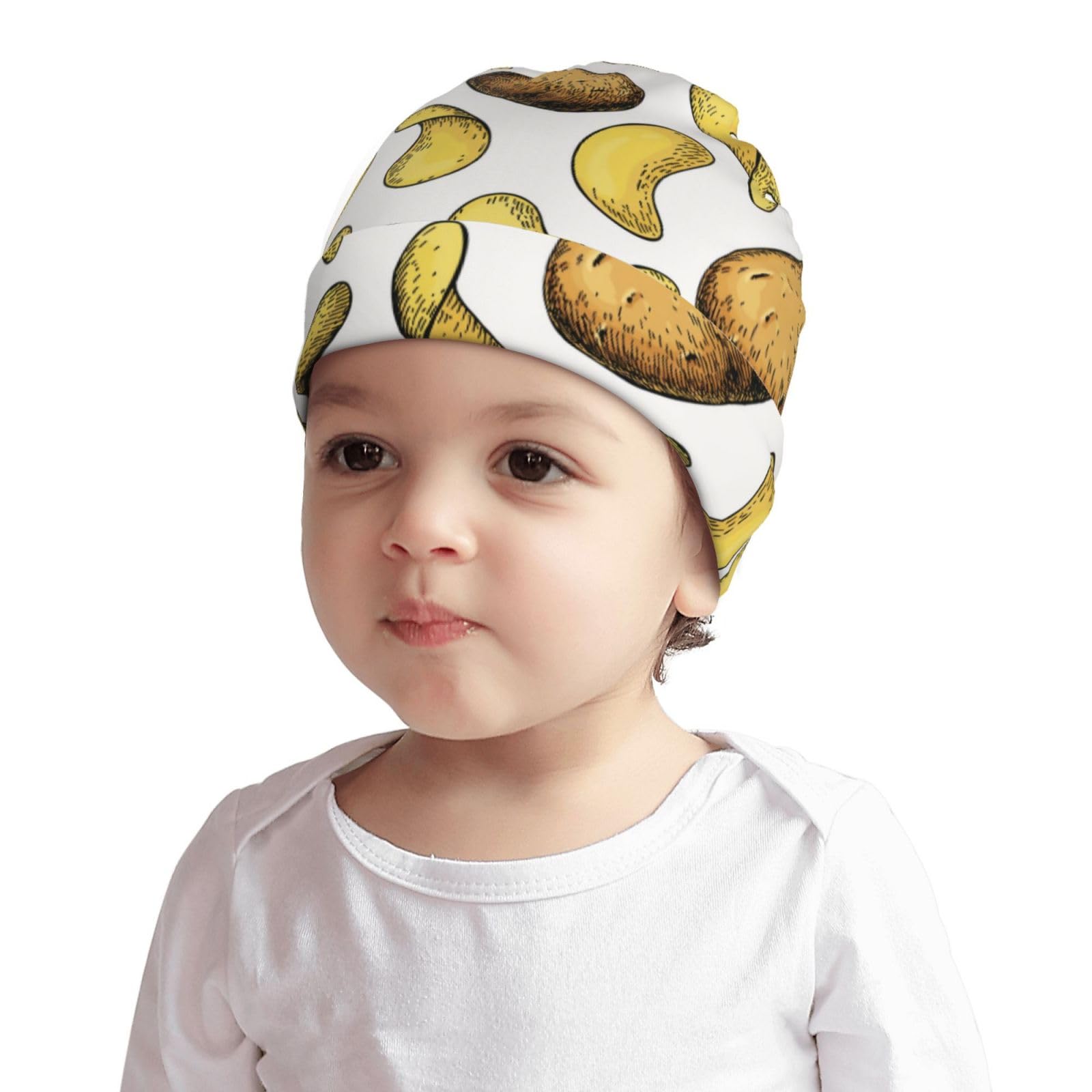 Rqzwdq Garden Potatoes Pattern Kids Beanie Hats Warm Knit Beanie Cap Skull Caps Gifts Decor for Boys Girls White