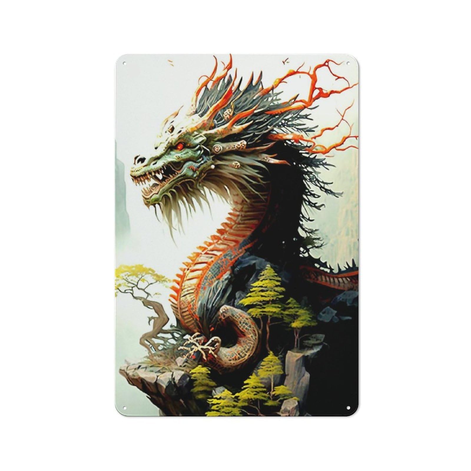 Junmoney Style-17 Metal Sign 30X20cm With Dragon For Workshop Wall, Vintage Decor, For Vintage Wall Decor Fans, For Metal Sign Collectors