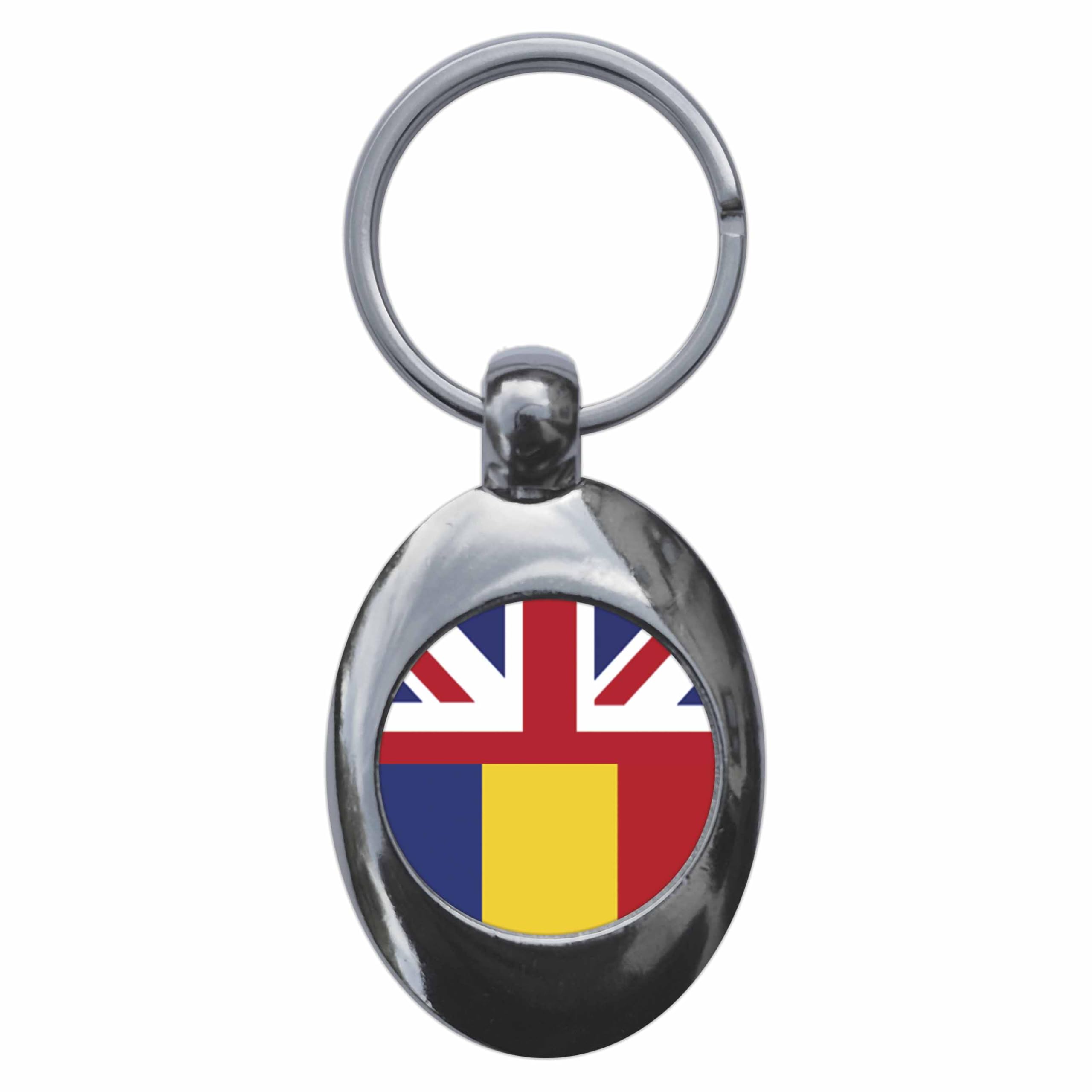 Ozorath Romania United Kingdom Split Flag Keyring Keychain With Trolley Coin
