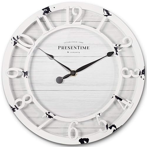Presentime & Co 10" Farmhouse Series Wall Clock, Shiplap Style,