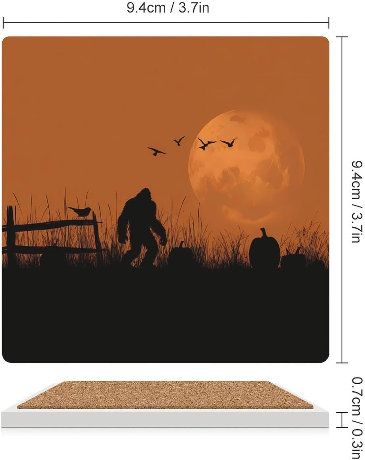 Pumpkins Bigfoot Coaster for Drinks Square Ceramic Table Coasters Stone Mat Crafts 4PCS Home Kitchen Decor