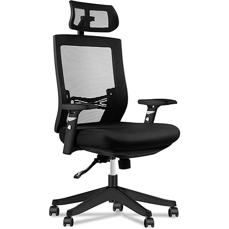 Aiidoits Bürostuhl, Ergonomischer Schreibtischstuhl,Höhenverstellbarer Drehstuhl mit Leisen Rollen und Verdicktem Sitzkissen,Einstellbare Armlehne Kopfstütze und Lendenstütze,Chefsessel bis 150 kg