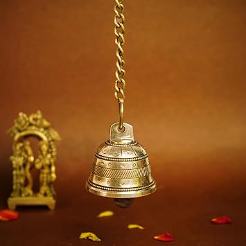 Ekhasa 100% Pure Brass Hanging Bells for Pooja Room, Mandir Decor & Home Decoration | Mandir Bells with Hanging | Decorative Temple Bell Hanging Accessories for Pooja Door Chain & Hook Included