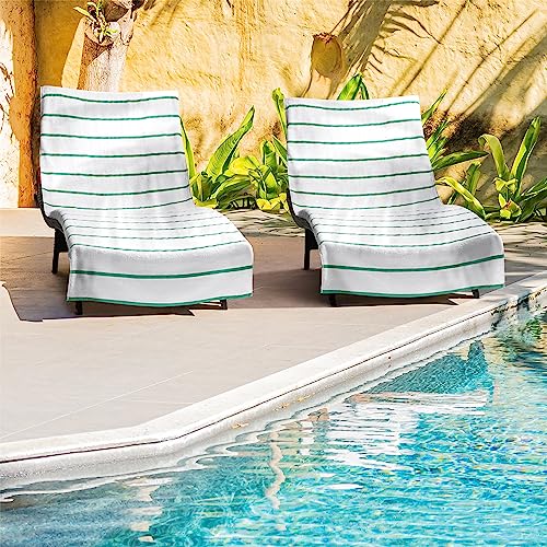 Arkwright Las Rayas Chaise Lounge Cover - (Pack Of 2) 100% Cotton Terry Towel Pool Chair Covers For Outdoor Beach Furniture, 30 X 85 In, Green #TOP1