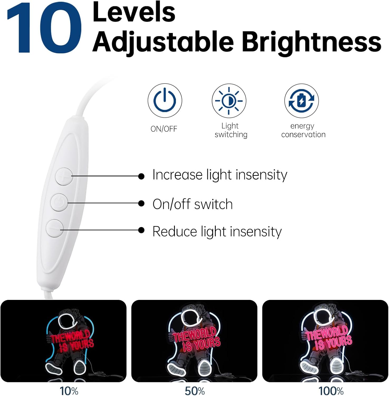 The World Is Yours Neon Signs, 17 Inch Astronaut Neon Light USB Powered for Bedroom Game Room Kids Dimmable LED Word Light Plug and Play - Image 3