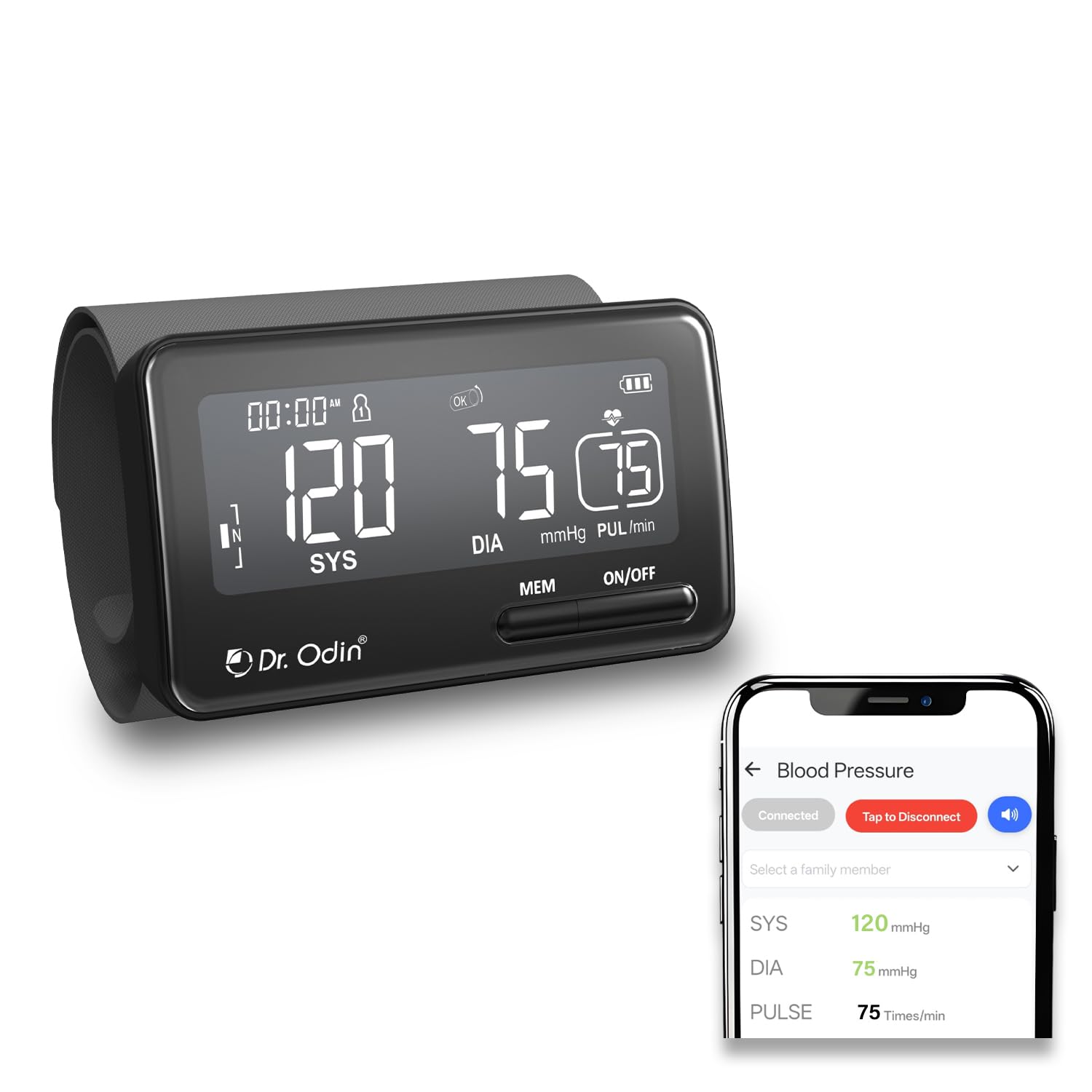 Dr. Odin OBP201BT Digital Blood Pressure Monitor with Smart App Connectivity, Tubeless Design, Large LCD Display, Accurate One-Touch Operation with Type-C Cable (Black)-picture-34