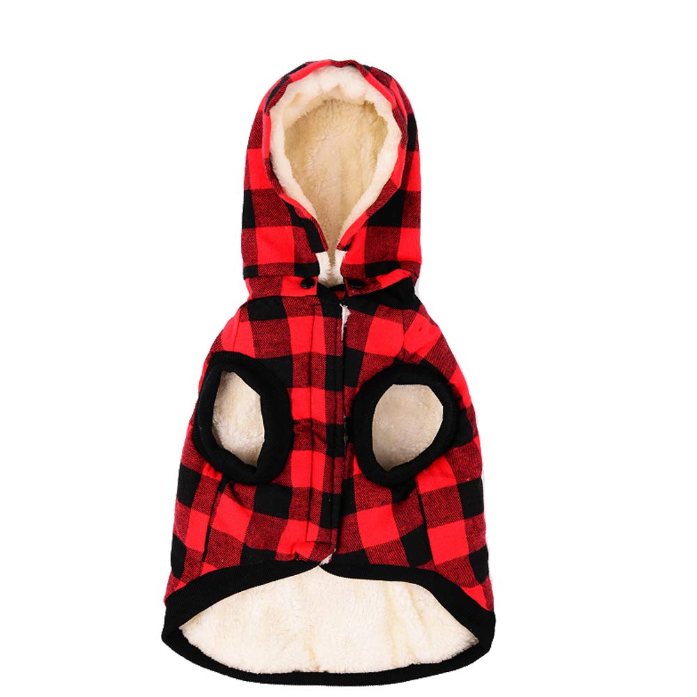 Tineer Large Dog Clothes Pet Sweater Dog Grid Clothing Warm Removable Puppy Cute Hooded Coats Plaid Jacket Hoodies 6 Sizes (M, Red)