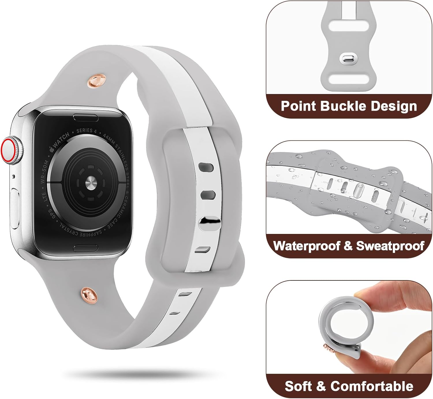 Silicone Strap for Apple Watch Band 38mm 40mm 41mm 42mm Women, Cute Rose Gold Honey Bee Charms Bracelet for iWatch Series 11 10 9 8 7 6 5 4 3 2 1 SE, Designer Sport Wristbands for Apple Watch Bands Gray - Image 4