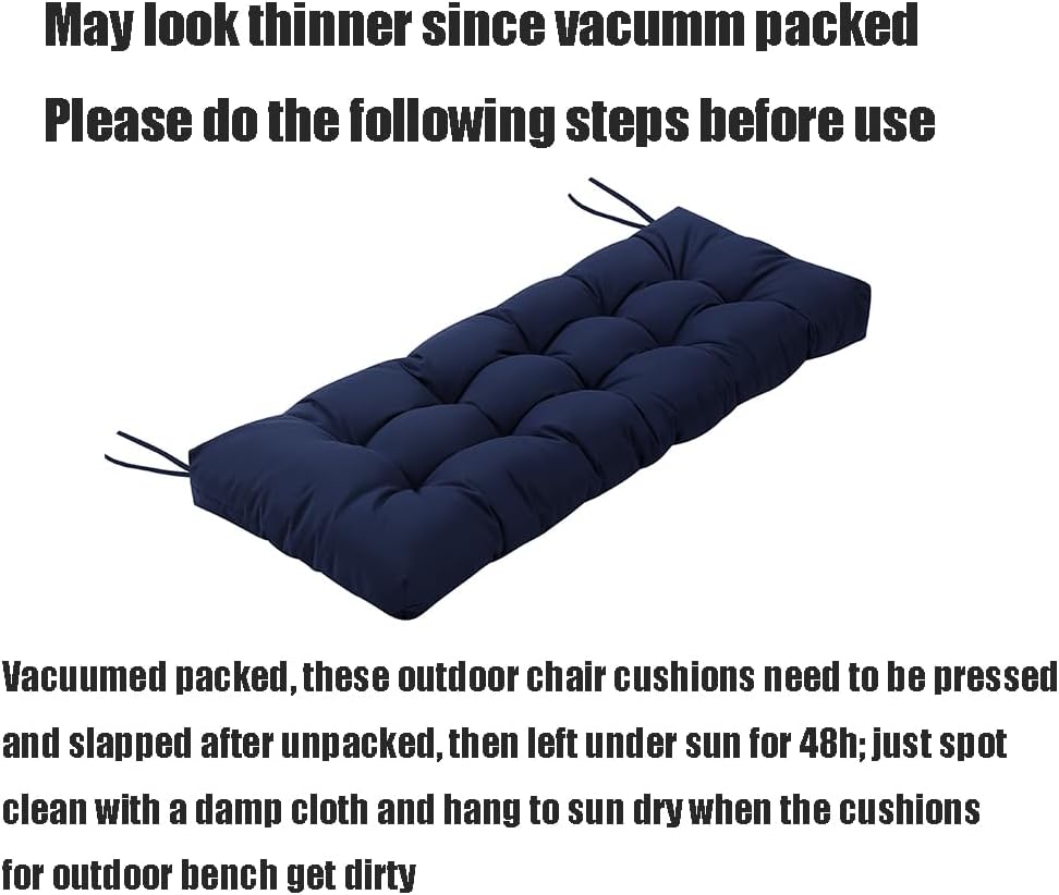 Waterproof Outdoor Bench Cushion, Waterproof Bench Cushion for Outdoor/Indoor Furniture, Tufted Patio Bench Seat Cushion, Outdoor Cushions for Porch Swing Couch (Navy Blue, 39 * 19.7in)