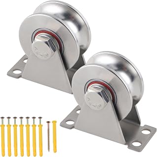 BEVDICNC Polea de desvío, 2 unidades, 48 ruedas, ruedas giratorias de acero con ranura en U + 8 juegos de tubos de expansión pequeños de plástico amarillo M6 x 60 con clavos de zinc de colores