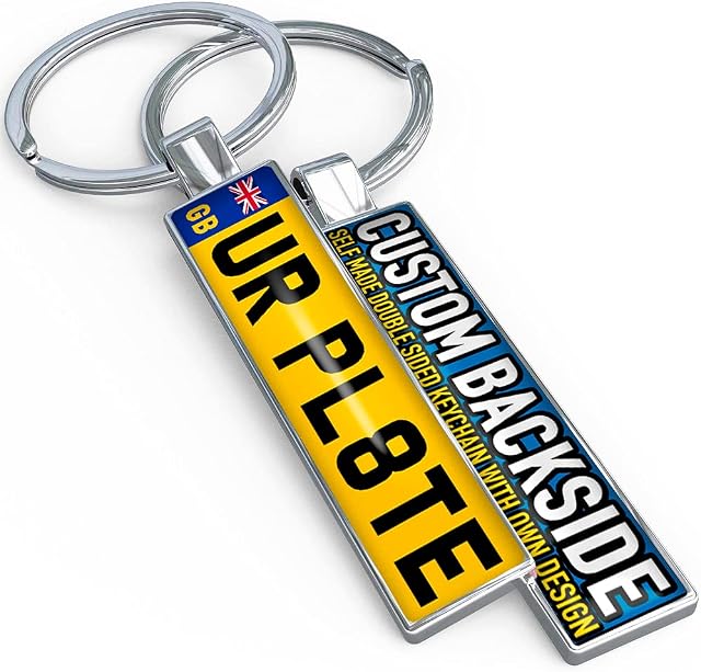 MINIDING Personalised Number Plate Keychain with Name Text Logo Photo  Double Sided Custom Keyrings for Men Reg Vehicle Car Accessories DIY Key Ring
