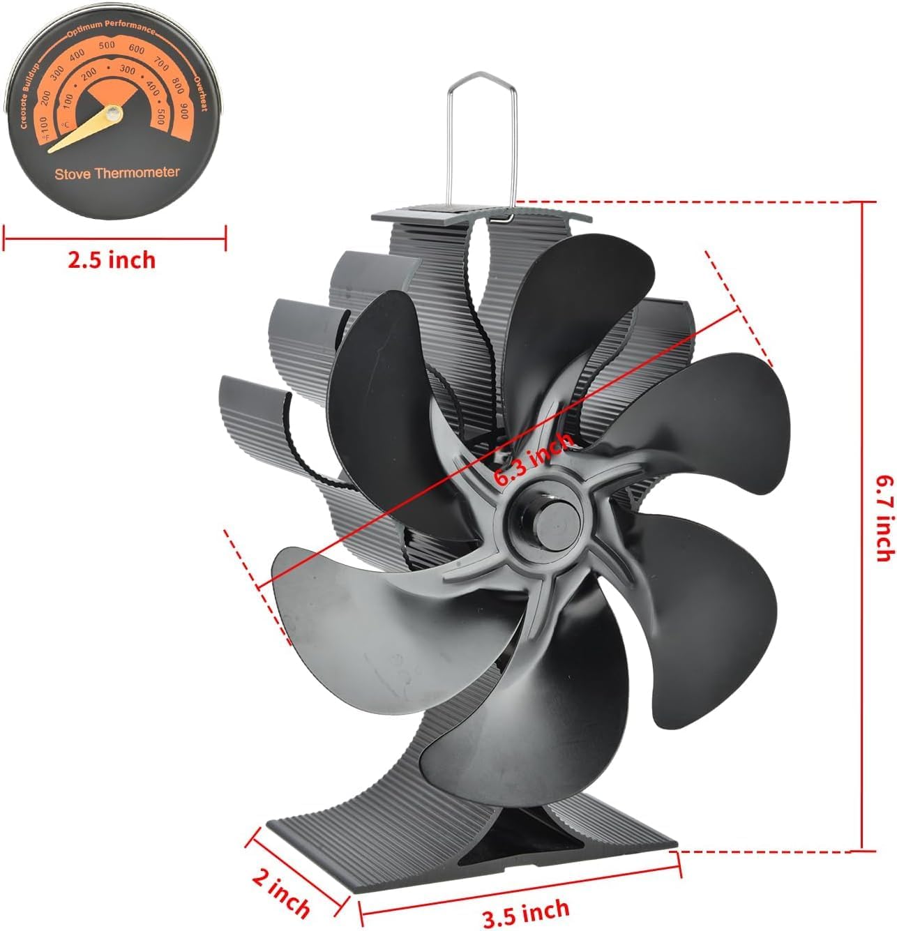 Ventilateur Poele à Bois,Ventilateur à Charbon de 6 Feuilles, économe en énergie et silencieux, Convient aux poêles à bois, cheminées et cheminées