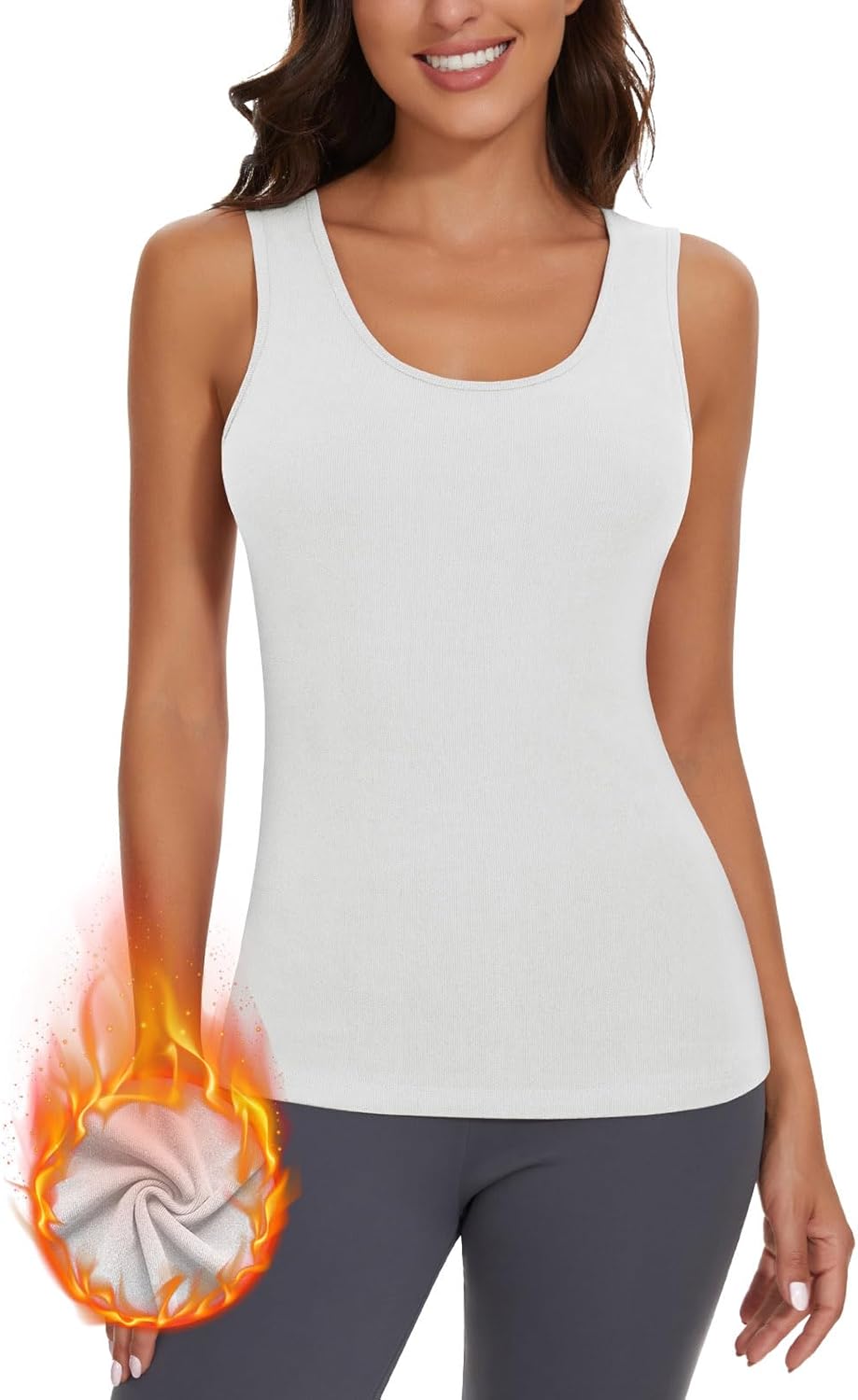 WOWENY Women's Square Neck Thermal Tank Top - Fleece Lined Sleeveless Shirt For Cold Weather Layering