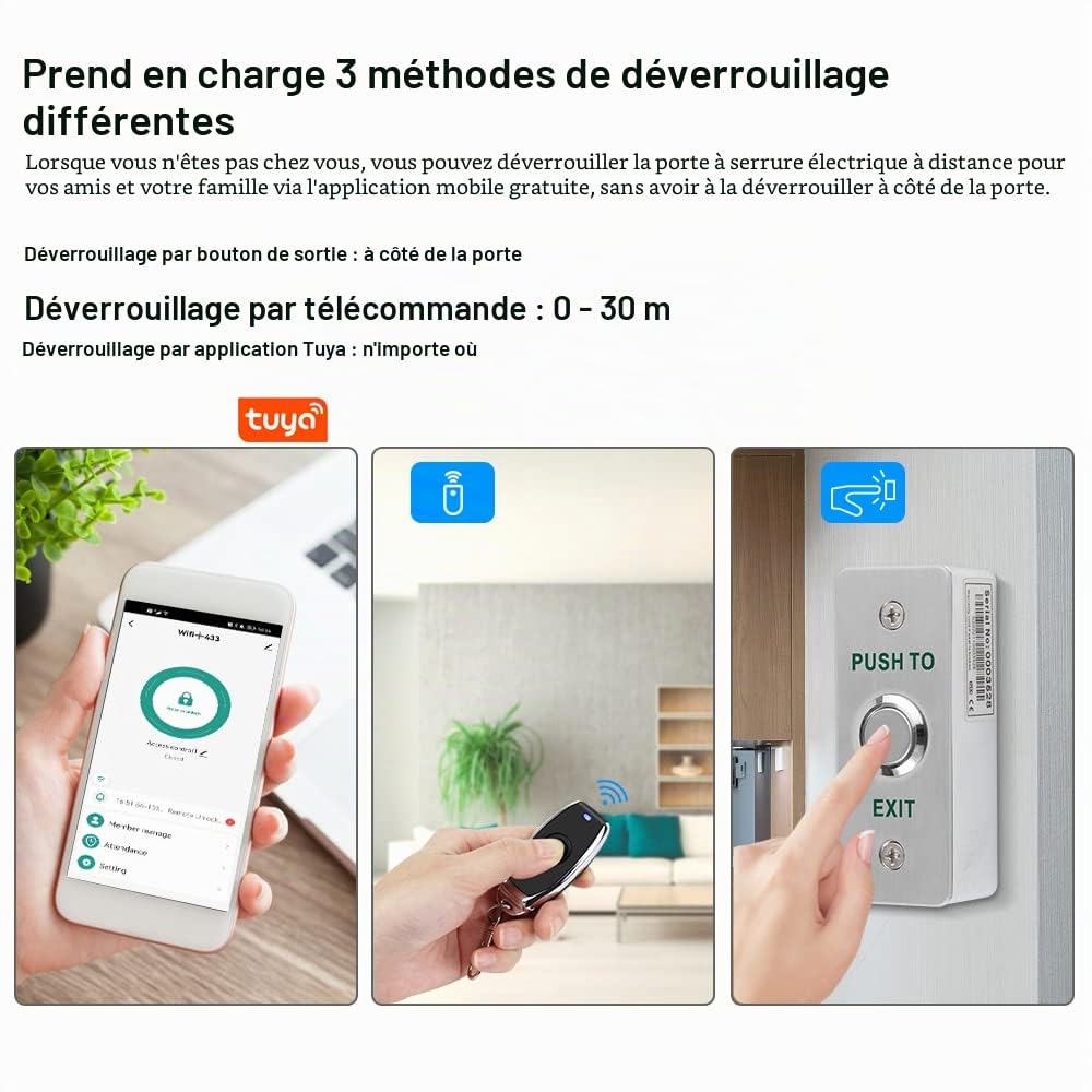 WiFi Tuya Gate Control Kit Système de Sécurité à Domicile Ouvre Porte sans Fil Télécommande Déverrouillage NC Failure Safety Serrure de Porte électrique