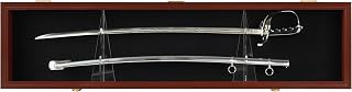 Sword Display Case Cabinet Stand Holder Wall Rack Holds Military Saber or Samurai Sword Lockable UV Protection Door Black Felt Inside, with Mahogany Finish Frame