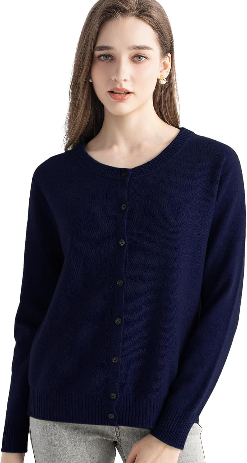 Chanyarn Women's 100% Pure Cashmere Cardigan Crew Neck Long Sleeve 2025 Fall Winter Warm Soft Knit Cardigan Sweater