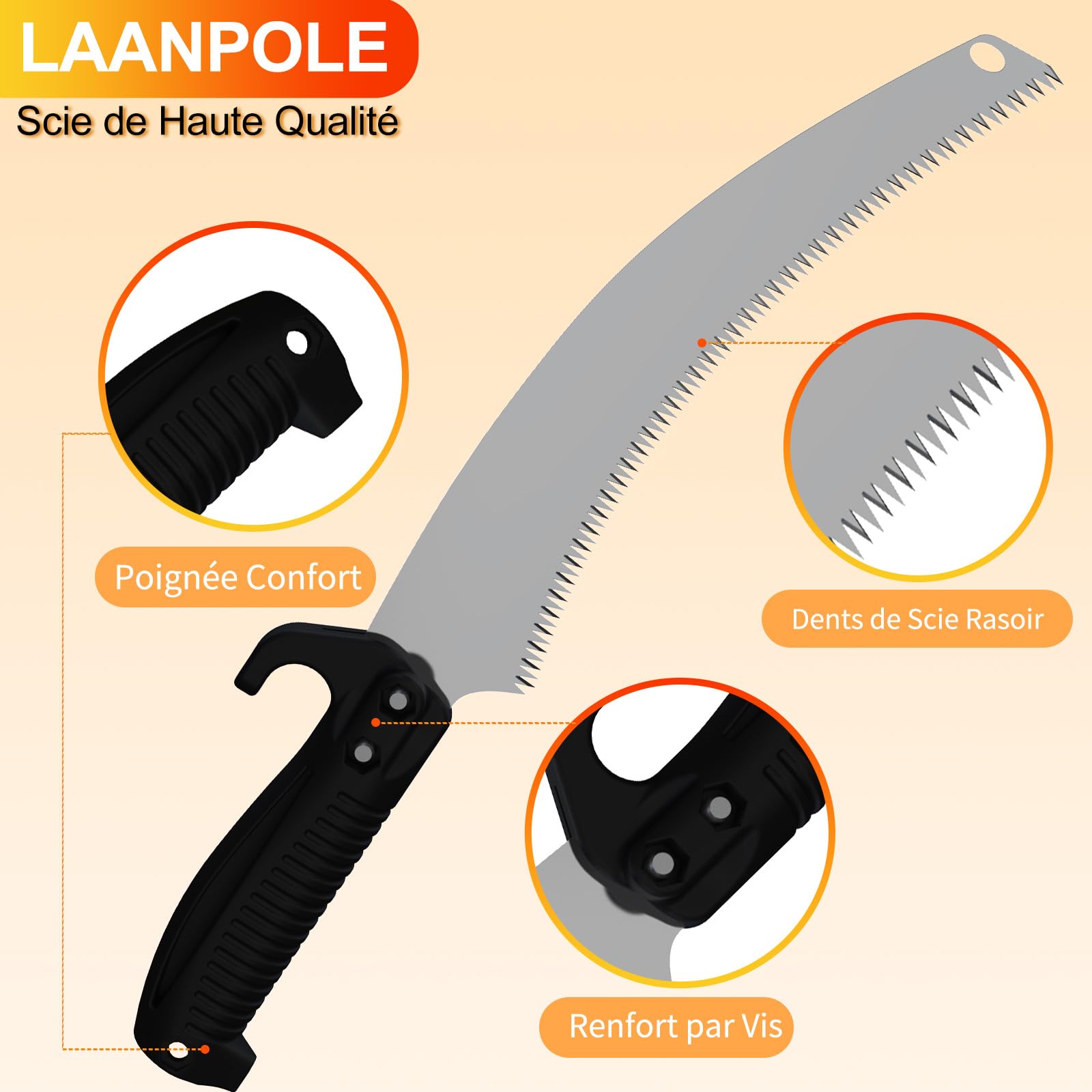 LAANPOLE 6m Scie, Ébrancheur sur Perche Telescopique avec Perche de Extension 1,5-6m, Ébrancheur Manuel pour Jardin, Orange