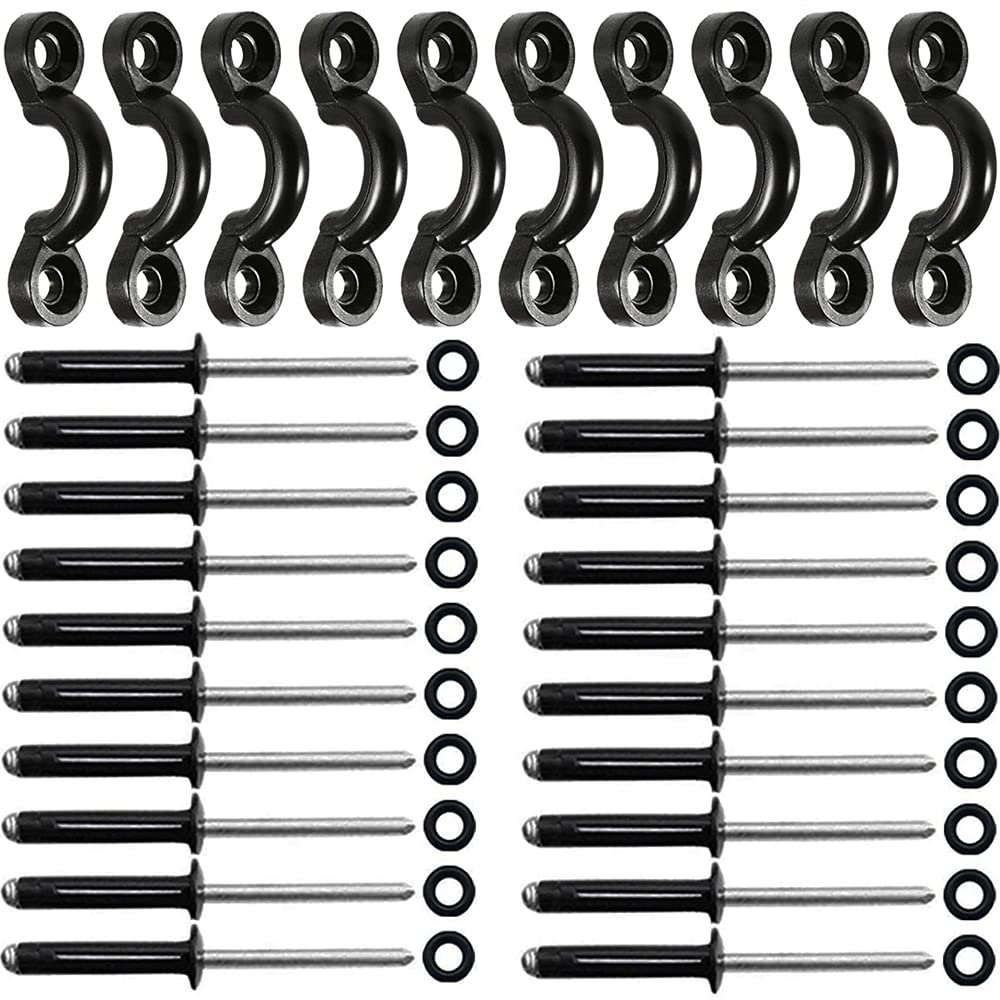 RANDDER Kayak Pad Eye Kit, 10pcs Kayak Tie Down Loops Deck Rigging Kit - Nylon Padeye and Stainless Steel Screws for Canoe Boat Kayaking Accessories