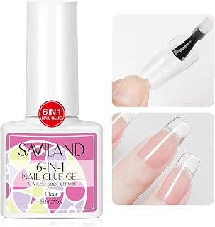 SAVILAND Gel Nail Glue: 6 in 1 Nail Glue for Press on Nails Acrylic Nails Long Lasting Curing Light Needed U V LED Hard Gel Extension for False Nail Tips Manicure Home Women Set
