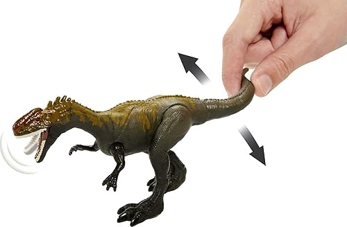 Miniatura 2 de Jurassic World Figura de dinosaurio de golpe salvaje de Monolophosaurus Cretácico de Toys Camp, tamaño más pequeño, movimiento icónico de ataque a