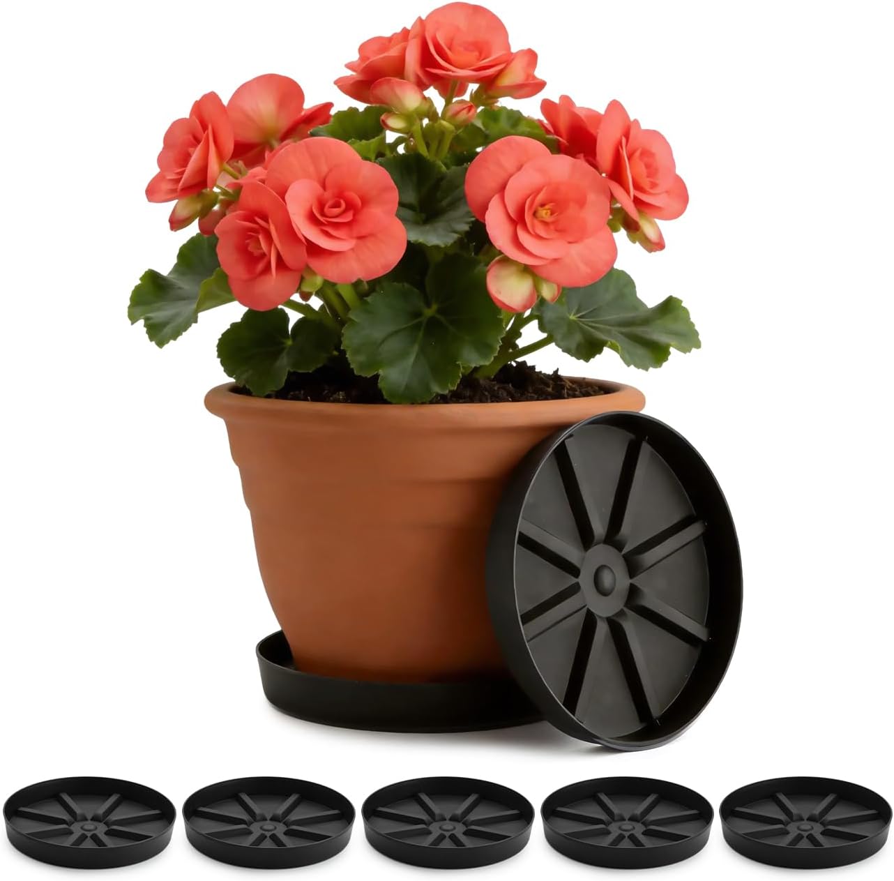 RooTrimmer Elevated Plant Saucer 10P, 9 Inch Round Pot Tray with Raised Base for Indoor Outdoor Potted Plants– Extra Deep Design to Catch Overflow Water, Thick Drip Plate for Succulents & Houseplants